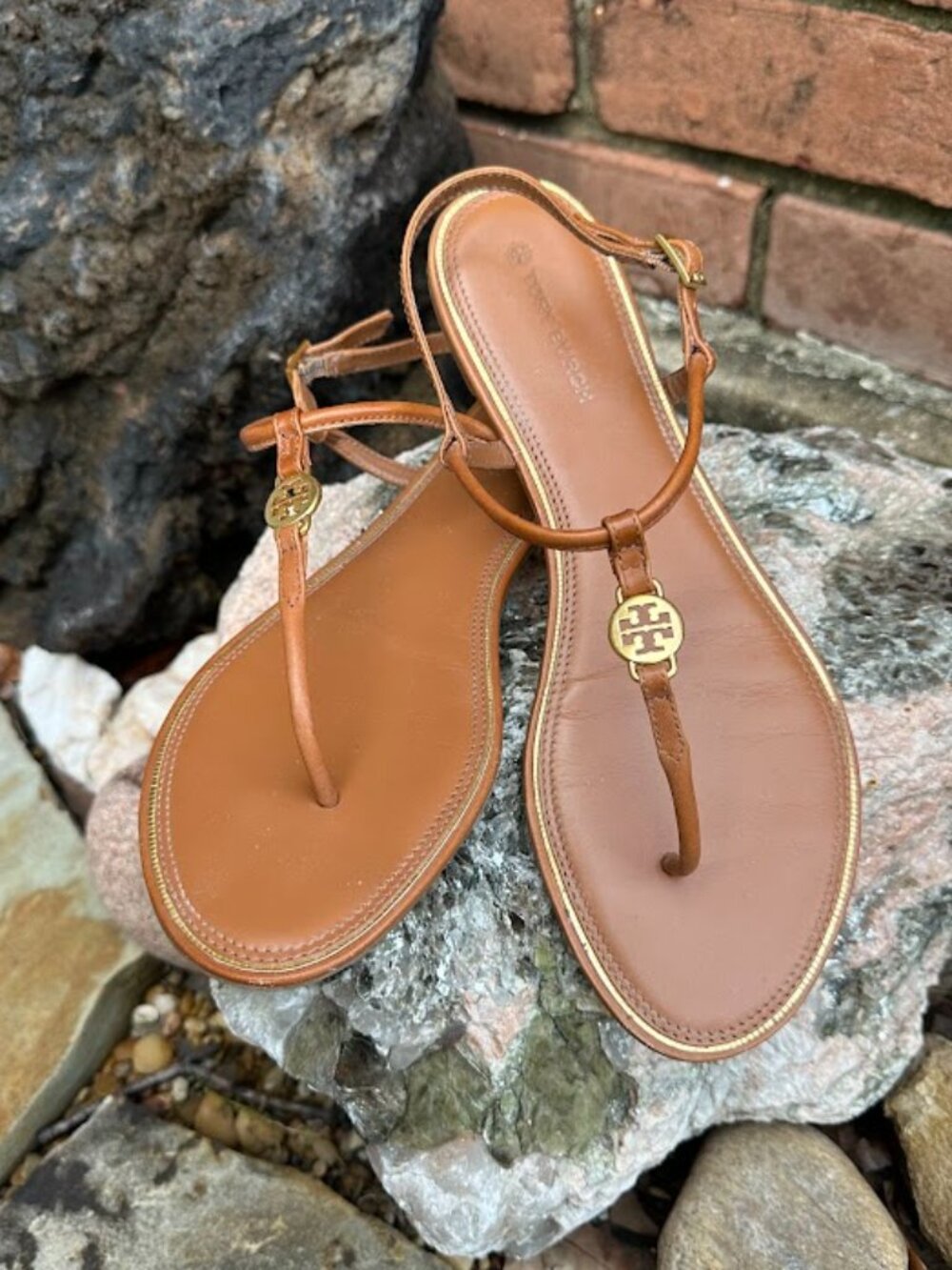 Tory Burch Emmy Flat Sandal Calf Leather Size 9.5